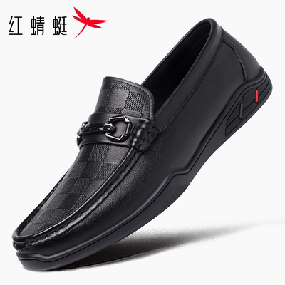 红蜻蜓商务休闲一脚蹬男皮鞋软底