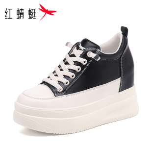 红蜻蜓内增高板鞋增高8.5cm女鞋2025年新款秋季透气皮面厚底鞋轻