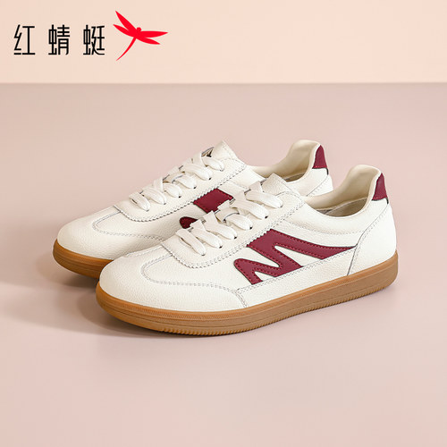 红蜻蜓真皮复古时尚德训女运动鞋