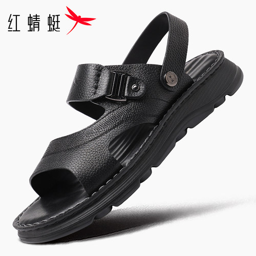 红蜻蜓软皮软底沙滩鞋真皮百搭轻