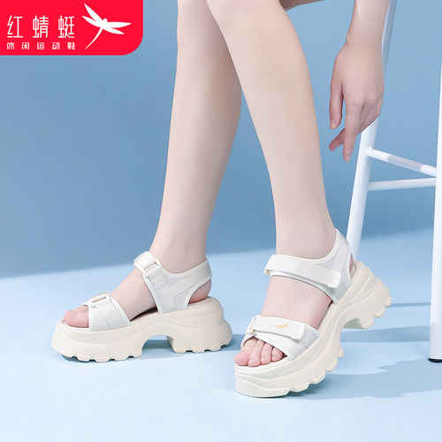 红蜻蜓增高7cm透气运动女凉鞋