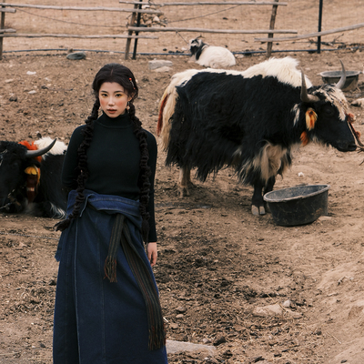 牦影 小众原创重工水洗牛仔藏袍 春秋长款艺术生风衣外套男女同款