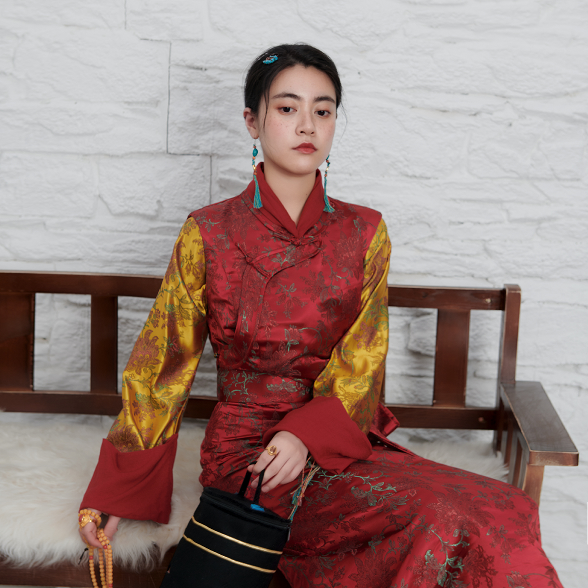 酥油花 藏族提花缎面传统藏式民族风藏装女 旅拍西藏服旅游衣服