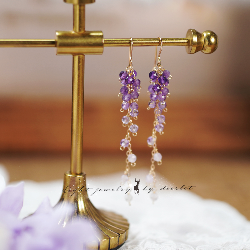 渐变耳环紫水晶森系唯美复古