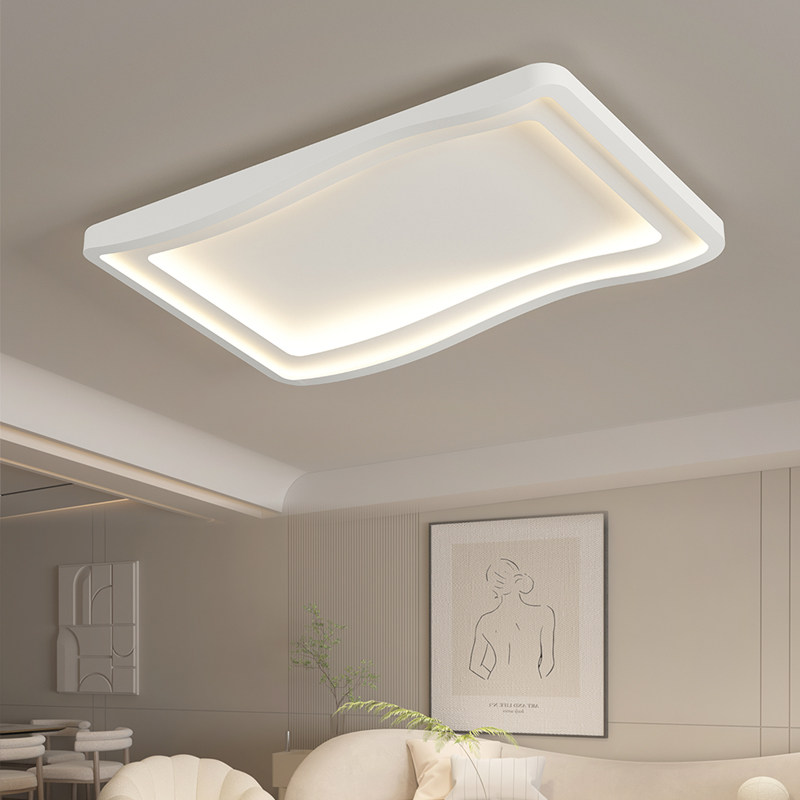 北欧现代简约设计感长方形吸顶灯轻奢奶油风卧室灯具法式客厅主灯