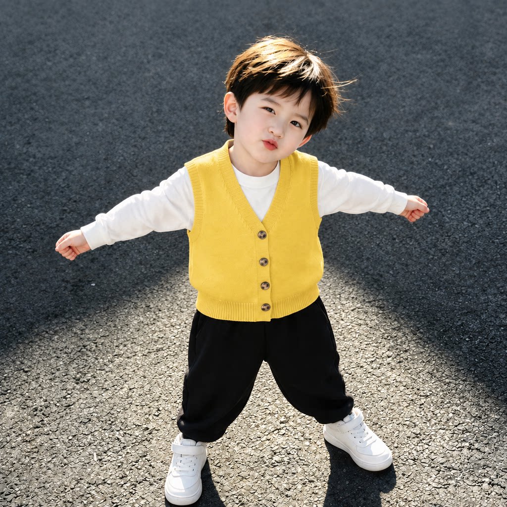 儿童马甲毛衣2026开衫秋冬款男童宝宝薄款背心V领针织衫坎肩上衣