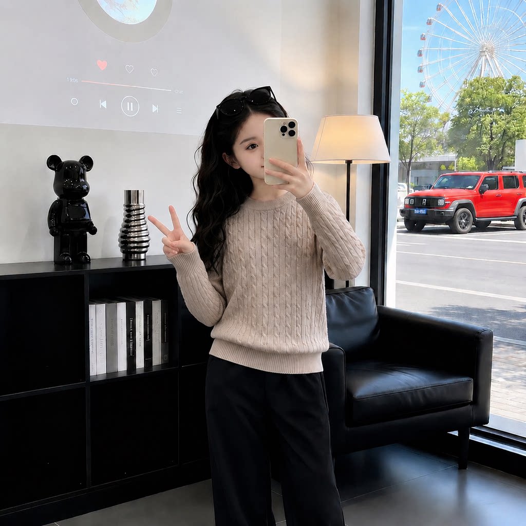 女童春秋冬季儿童针织打底衫套头麻花毛衣宝宝上衣百搭长袖T恤