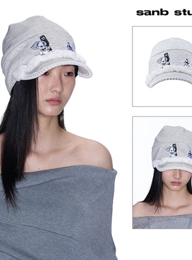 SANBStrawbunny冷帽秋冬保暖韩系显脸小可爱趣味灰色女帽弯檐卡通