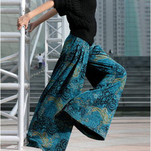 2025春夏新款裙长裤子女宽松花色甩裤休闲显瘦大码高腰阔腿裤垂感