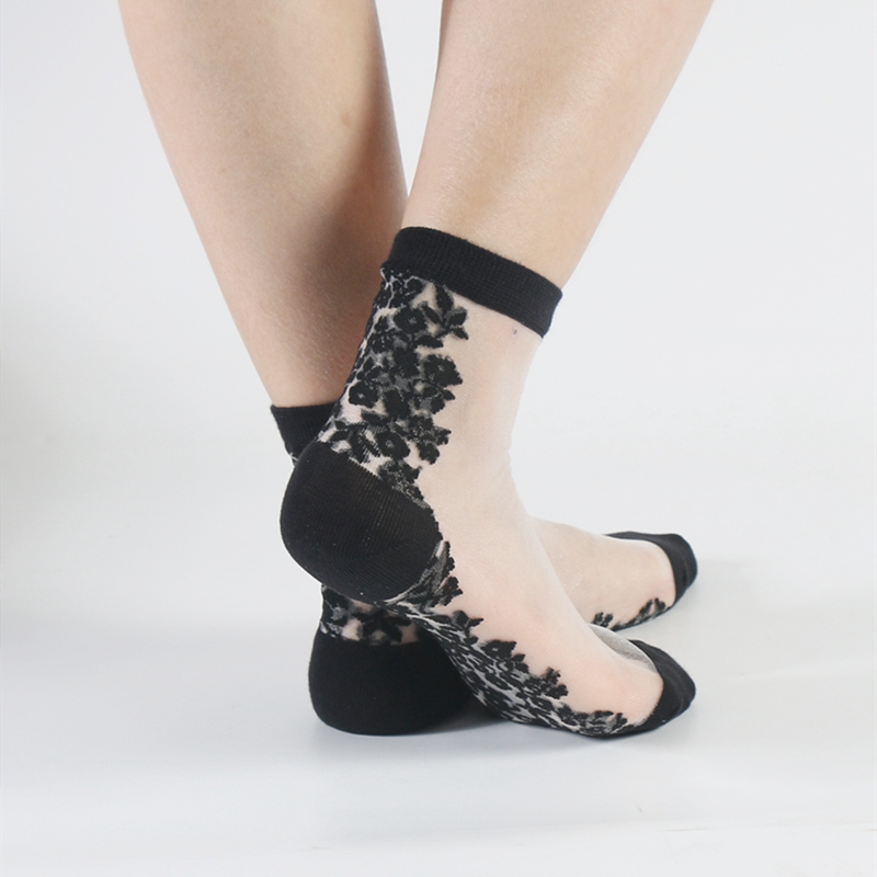 日系透明棉底后跟蕾丝女水晶丝袜