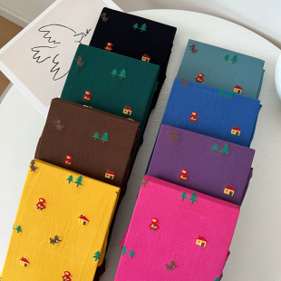 日系童趣卡通小红帽大灰狼圣诞树丝袜80D春秋提花彩色少女连裤 袜