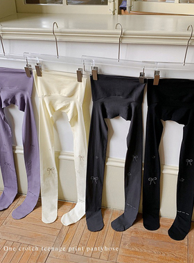 春夏薄款80D天鹅绒蝴蝶结显瘦丝袜日系甜美紫色无缝一体裆连裤袜