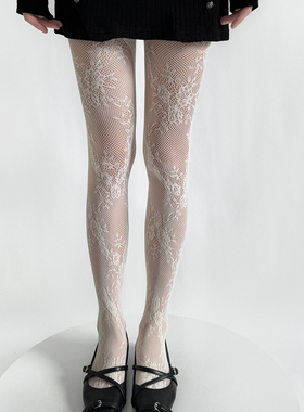 春夏复古镂空玫瑰花少女白色连裤袜日系蕾丝渔网袜甜酷辣妹丝袜子