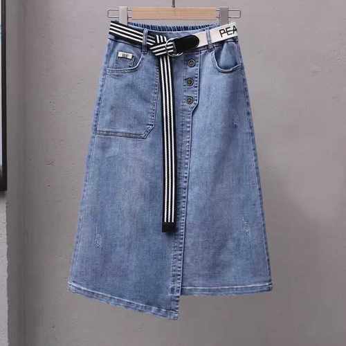 薄款大码松紧腰百搭半身牛仔裙夏