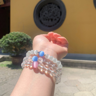 福款琉璃珠手链猫眼石白水晶天然中式小众显白冷门手串叠戴佛珠