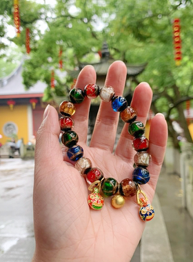 代上天竺香灰琉璃吞金兽手串