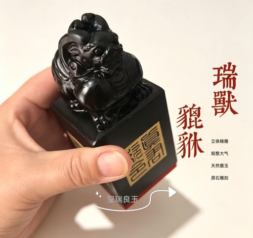 天然黑玉石瑞兽貔貅印章篆刻定制办公室桌面摆件开业乔迁礼品