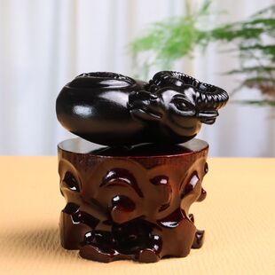 天然黑耀石八卦牛先天后天八卦牛双面浮雕黑牛车载吉祥牛转乾坤牛