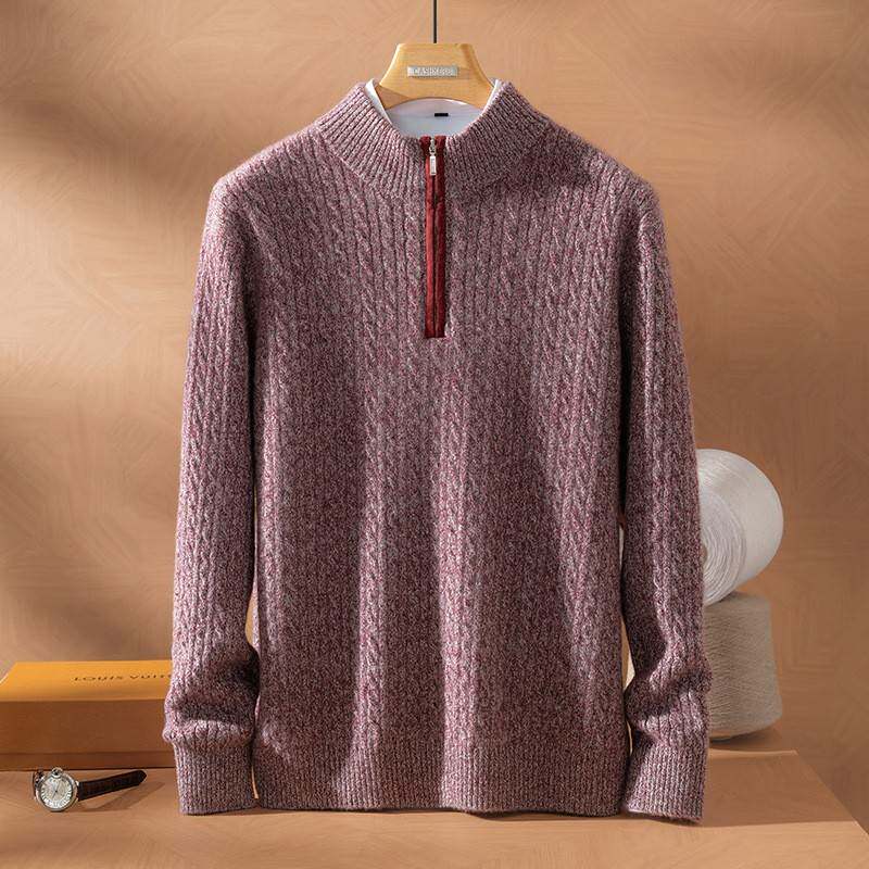 100%纯山羊绒男士半高领花纱麻花加密商务休闲羊绒衫秋冬新款打底