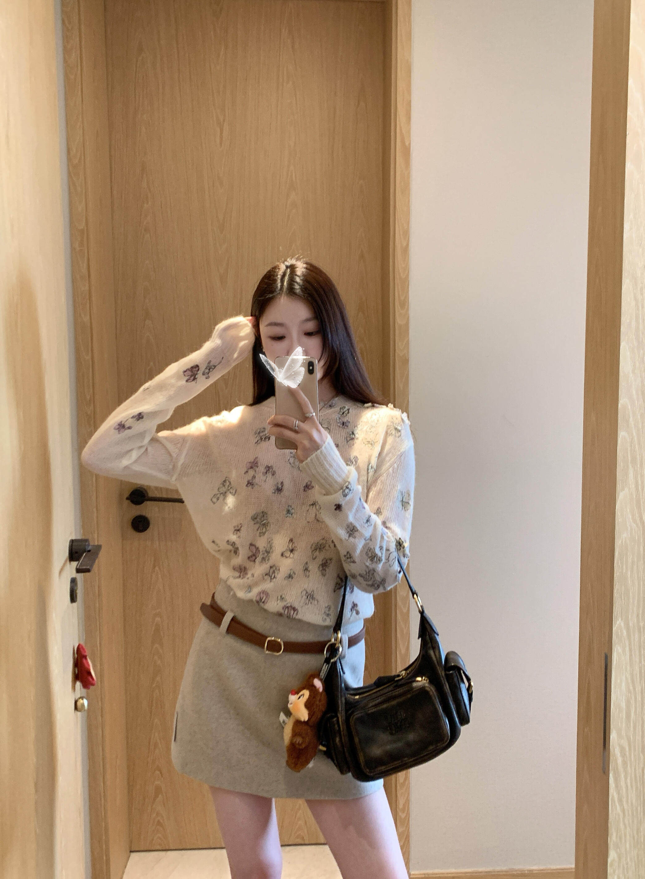 重工桑蚕丝蝴蝶刺绣镂空女针织衫