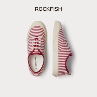 Rockfish渔夫鞋百搭舒适小白鞋懒人一脚蹬帆布鞋板鞋透气女鞋条纹