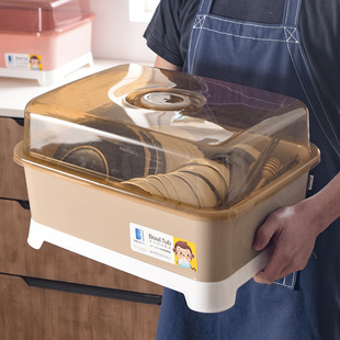 家用沥水碗架碗柜餐具厨房碗筷收纳盒带盖日式 塑料双层碗碟沥水架