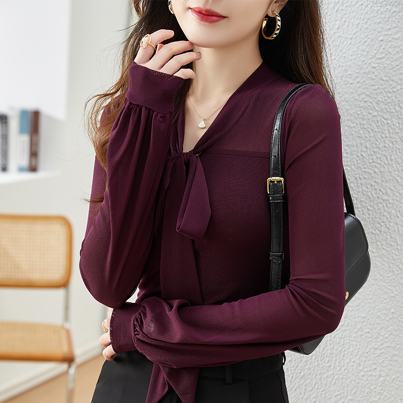 长袖V领衬衫洋气上衣女
