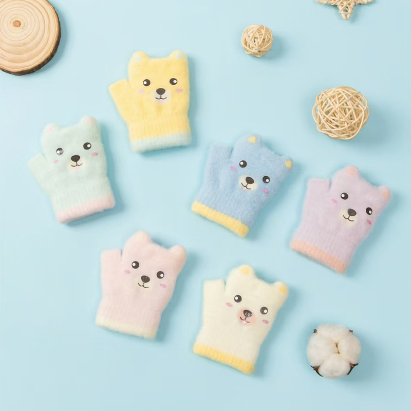 婴幼儿童卡通露指直筒手套