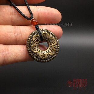 实心铜六字真言平安扣挂件心经雕刻圆形环形 铜环吊坠毛衣链