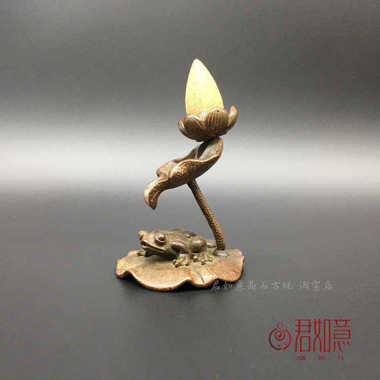 纯铜荷叶莲花倒流香摆件实心铜躺青蛙荷花池塘意境香架香托铜茶宠