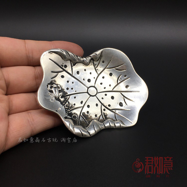 仿古铜合金青蛙荷花莲花盘子小香炉托盘底盘迷你小碟Z子笔洗摆件