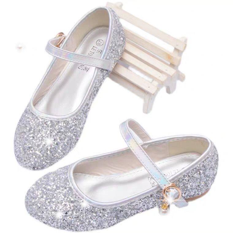 女童舞蹈鞋公主鞋儿童圆头亮片单鞋小女孩银白色演出鞋小学生春夏