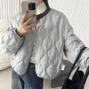 商场同款 轻薄款 羽绒服女短款 90白鸭绒圆领菱格宽松保暖外套 秋冬季