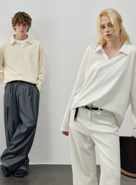 PSO Brand男装女装亚麻薄款翻领男士长袖T恤宽松白色polo衫情侣装