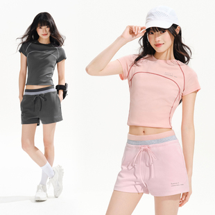 Brand女装 体恤上衣夏季 圆领运动修身 t恤女收腰显瘦短款 短袖 PSO