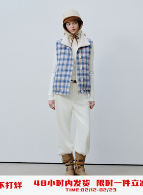 PSO Brand 女装立领格纹撞色棉服坎肩马甲保暖棉袄女款冬季马夹