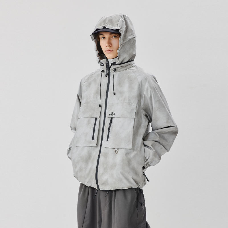 PSO Brand男装女装迷雾复合飘纱底可收纳连帽工装风衣夹克外套