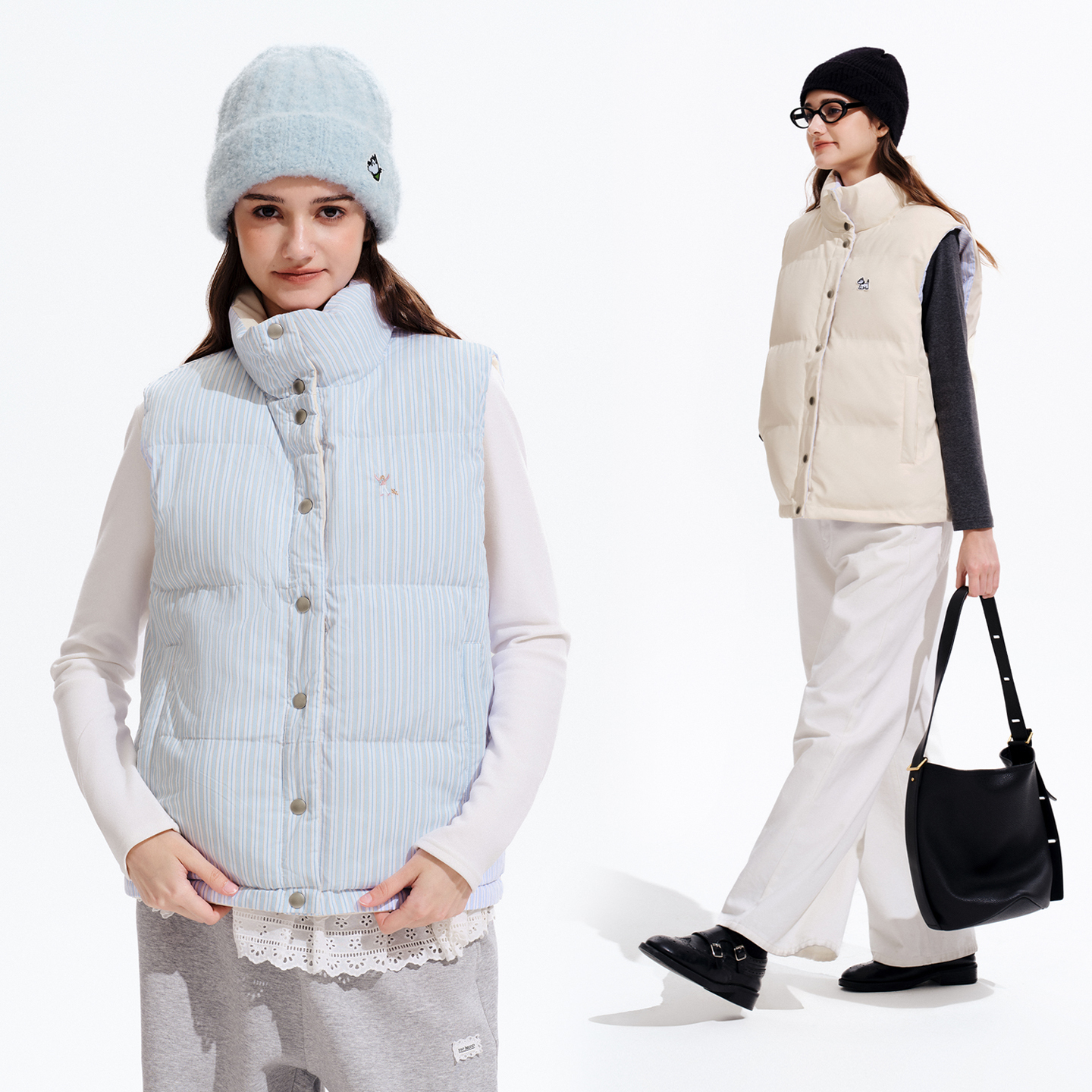 PSO Brand女装【双面穿】PU皮立领条纹女士棉服马甲背心保暖外套