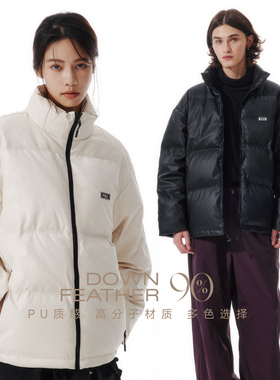 PSO Brand男装女装PU皮立领短款羽绒服冬季加绒加厚面包服外套潮