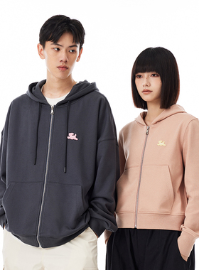 PSO Brand男装女装可爱小狗360克精梳毛巾底开衫连帽卫衣外套