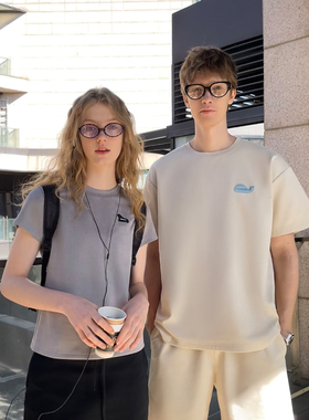 PSO Brand男装女装空气层仿麂皮绒面料动物短袖T恤宽松夏季情侣装