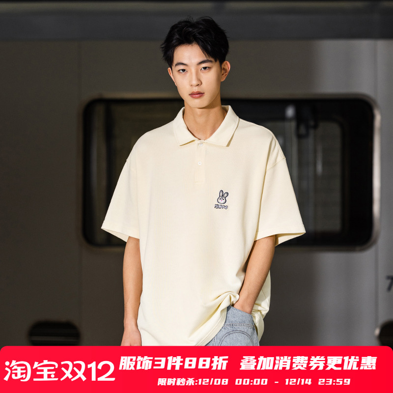 PSO Brand男装女装260克珠地纹理面料LOGO可爱兔子翻领POLO衫短袖