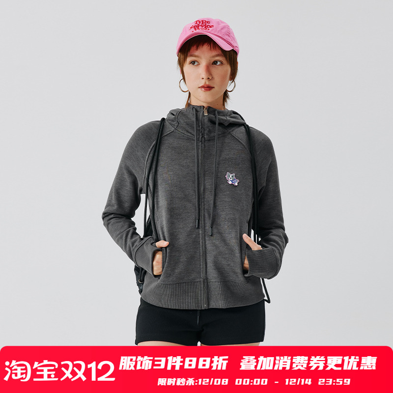 PSO Brand女装美式仿洗水做旧可爱小狗连帽卫衣百搭外套春秋潮牌