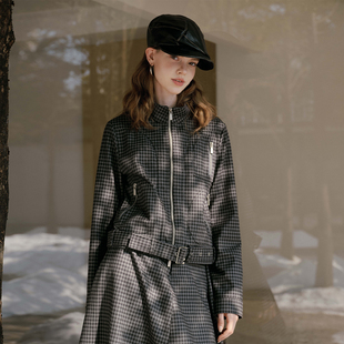 美式 女装 复古格子可束下摆长袖 修身 秋 PSO 拉链夹克外套女款 Brand