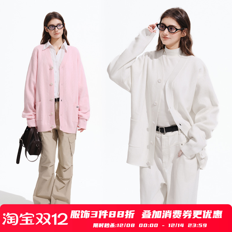 PSO Brand男装女装【全棉纱】圆领毛衣开衫外套情侣女士宽松上衣