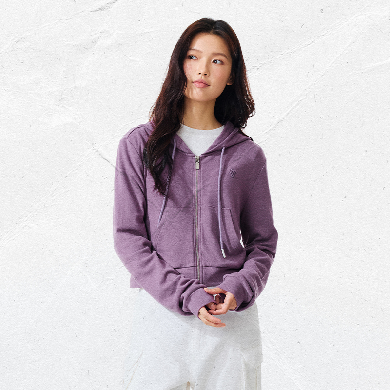 PSO Brand女装纯色刺绣连帽针织卫衣外套百搭运动休闲上衣春秋