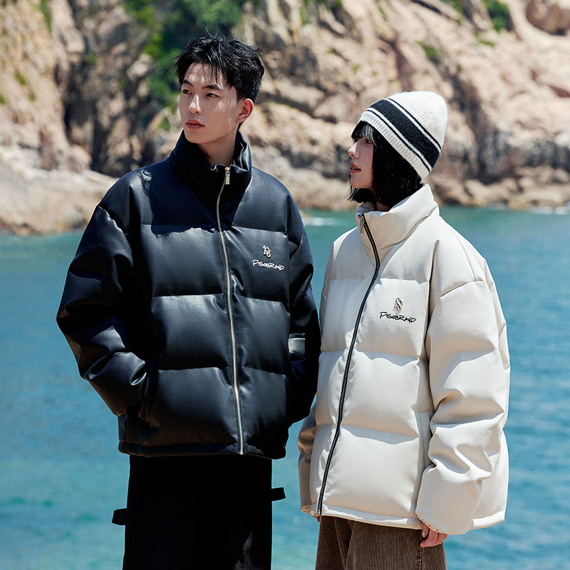 PSO Brand男装女装【90绒】亮面PU皮立领保暖冬季羽绒服外套男款