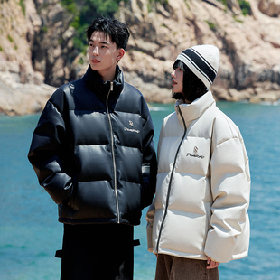 Brand男装 羽绒服外套男款 女装 亮面PU皮立领保暖冬季 90绒 PSO