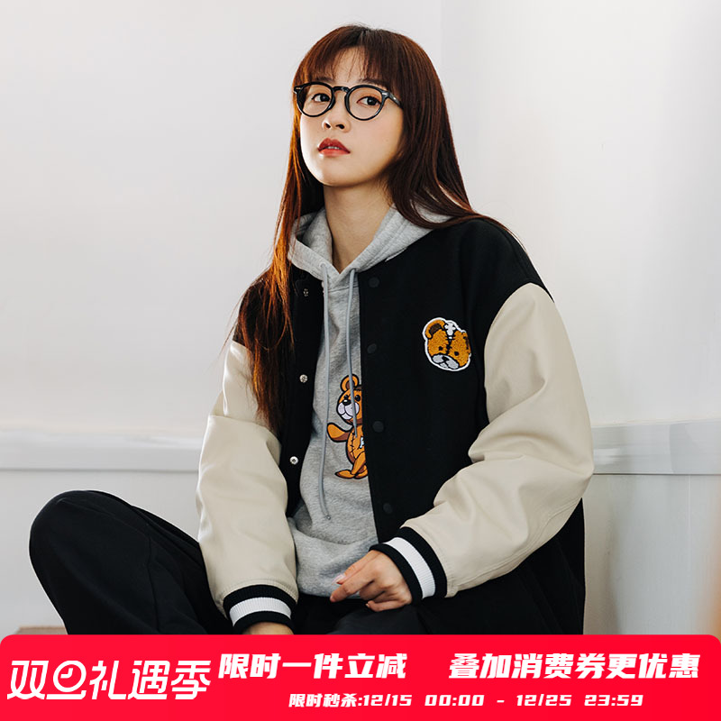 【5.4折】PSO Brand男装女装小熊刺绣棒球服棉衣夹克棉服厚外套冬