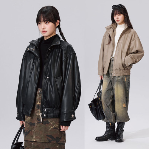 PSO Brand男装女装仿蛋白美式PU皮衣立领仿皮棉服夹克外套潮牌